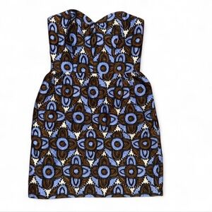Milly of New York Strapless Dress with Blue and Brown Design